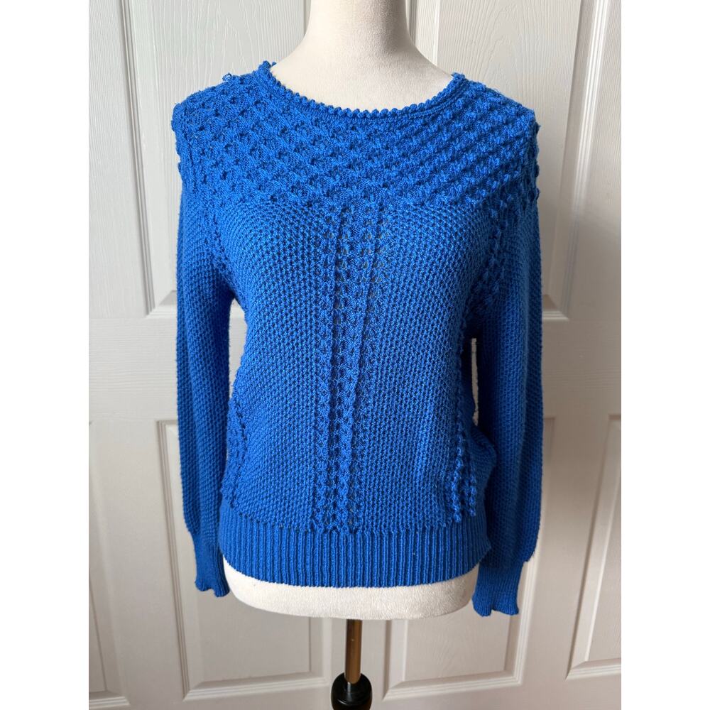 Vintage R&K Knits Sapphire Blue Textured Sweater 70s‎ 80s Cropped Fit Est Size S